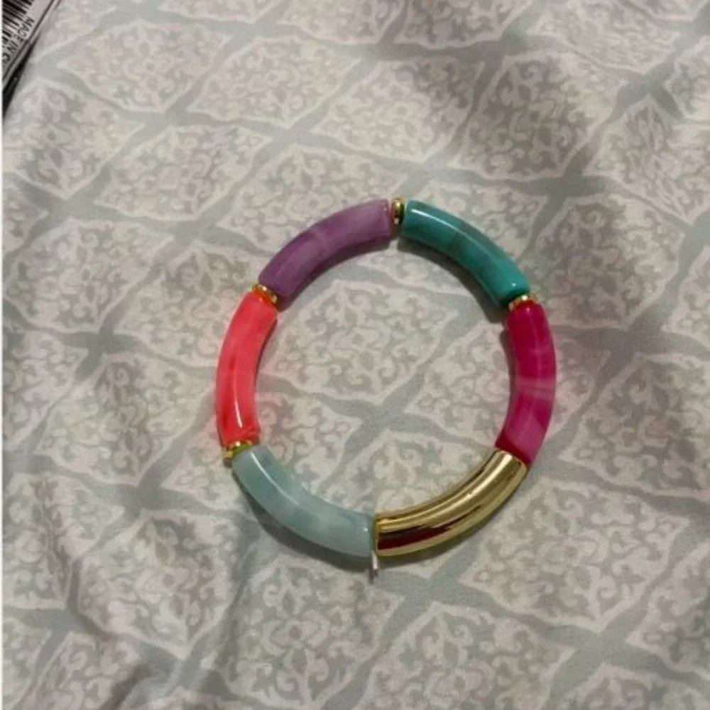 Colorful Tube Bead Bangle | Bamboo Style Stretch Bracelet